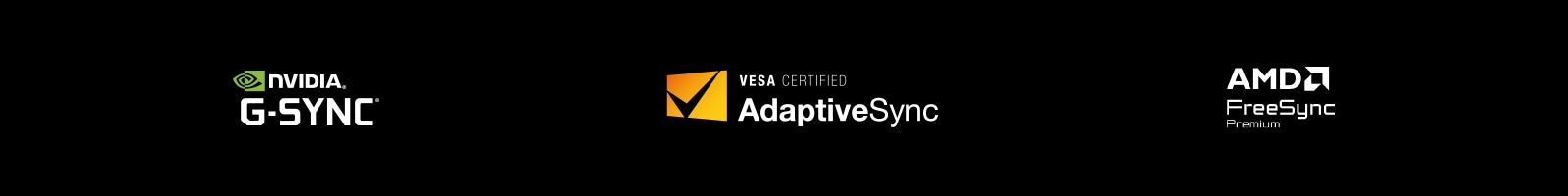 Logotipi NVIDIA G-SYNC, VESA AdaptiveSync™ certification, AMD FreeSync Premium.
