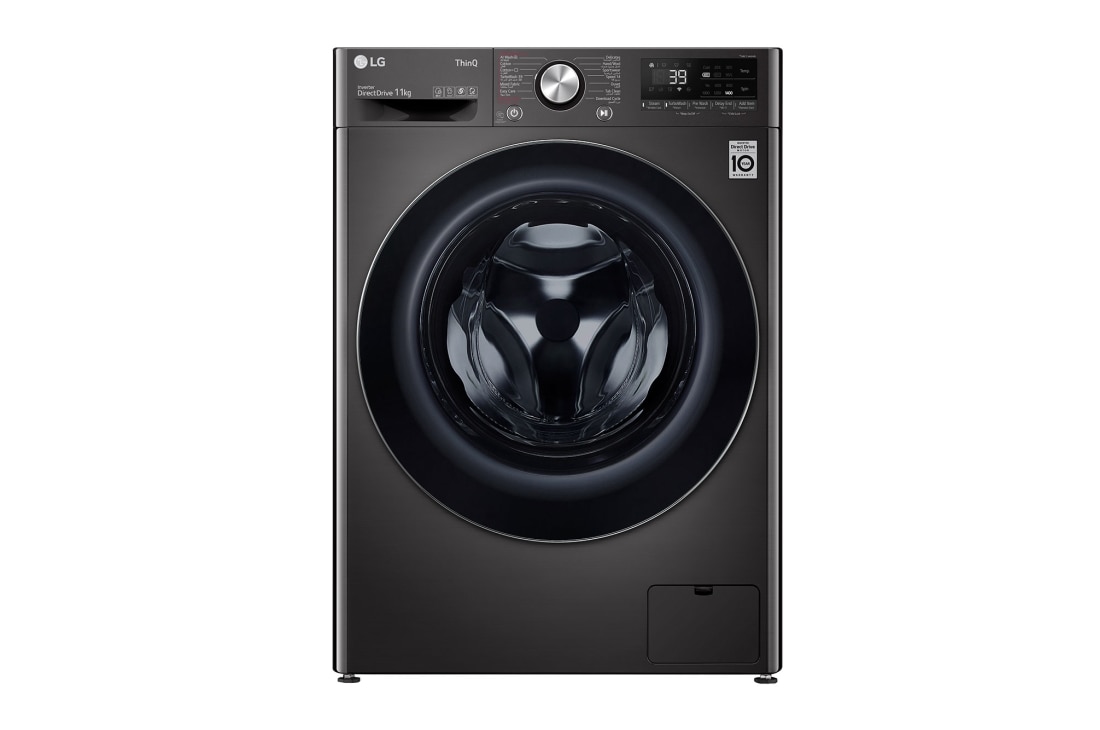 LG Front Load Washing Machine , 11KG Capacity with AI DD™, Steam+™ , Platinum Black , front view, WR9011PBG