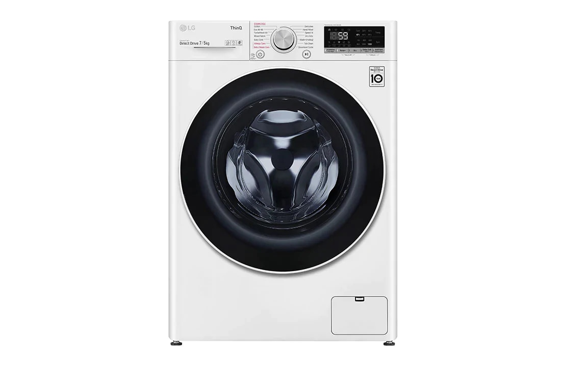 LG veļas mašīna ar žāvētāju 7/5kg | AIDD | V5 sērija D/E| Dziļums 56.5 cm | Balta | Turbowash| Steam | WiFi | F2DV5S7S0E, F2DV5S7S0E